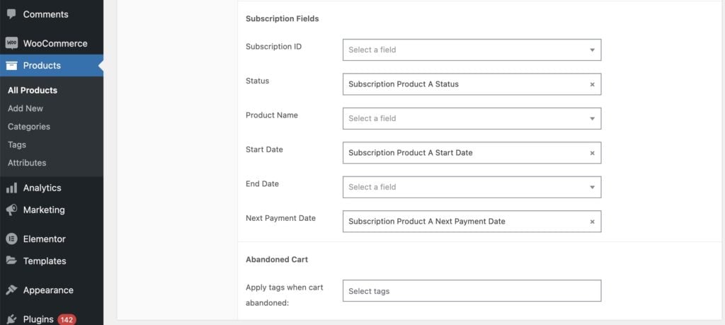 WooCommerce subscriptions single product field settings