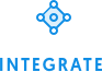 Logo featuring a central circle with lines extending to four small squares, resembling a network, symbolizing WP Fusion. The word INTEGRATE is written below in bold, blue uppercase letters, highlighting seamless CRM integration.