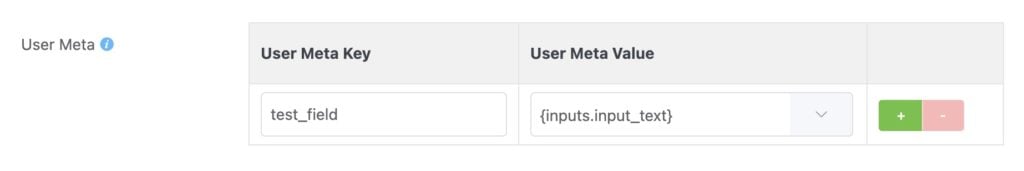 User Meta entry on a Fluent Forms user registration feed