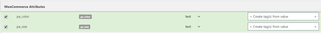 WooCommerce attributes settings