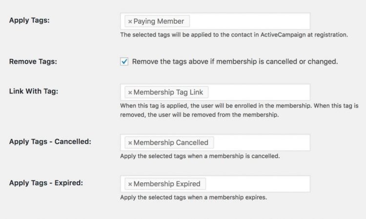 Apply tags when members register or cancel. You can even automatically grant membership levels by applying a tag in your CRM